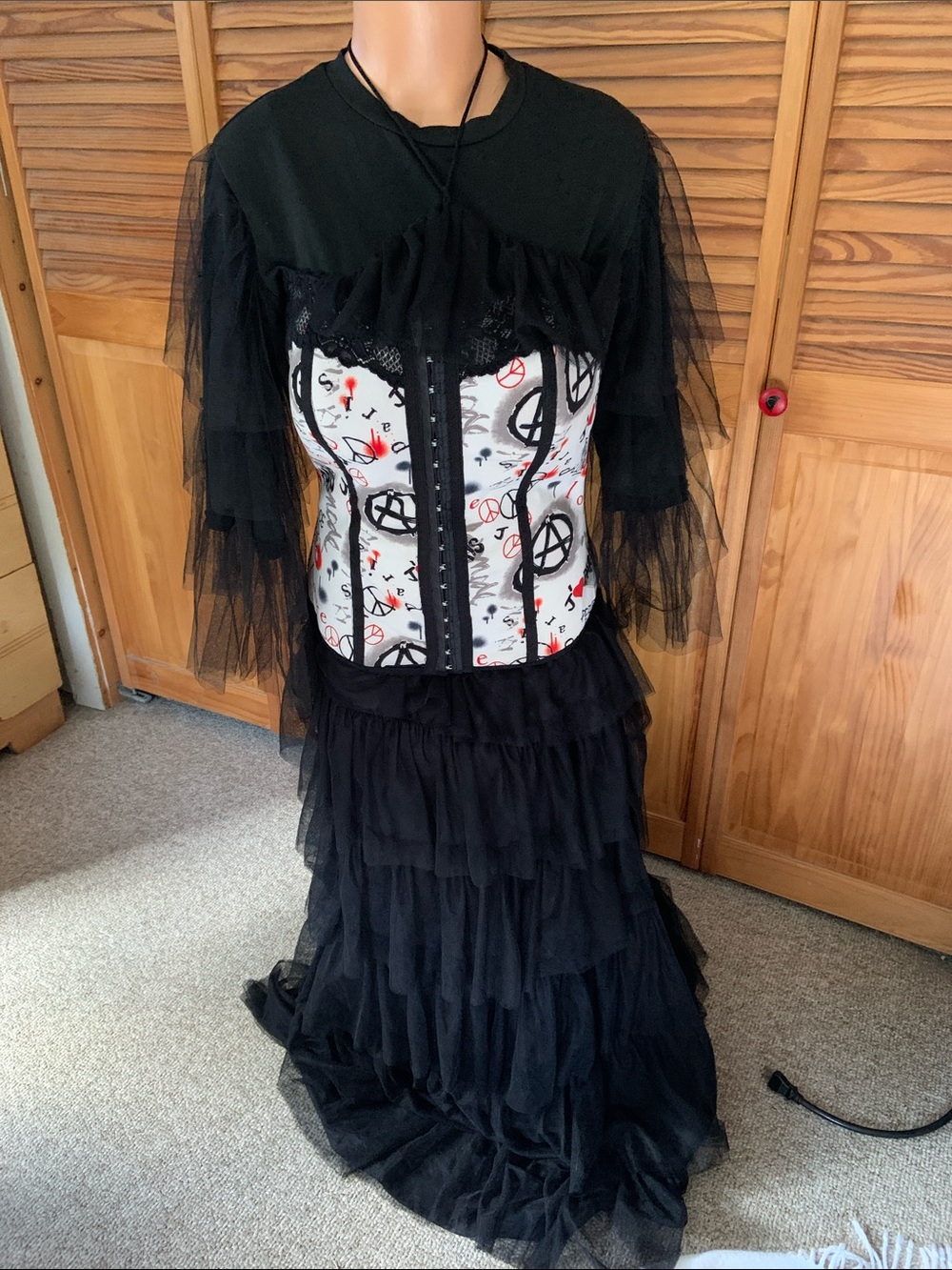 Goth prom dress corset & top black tulle gown three piece ensemble